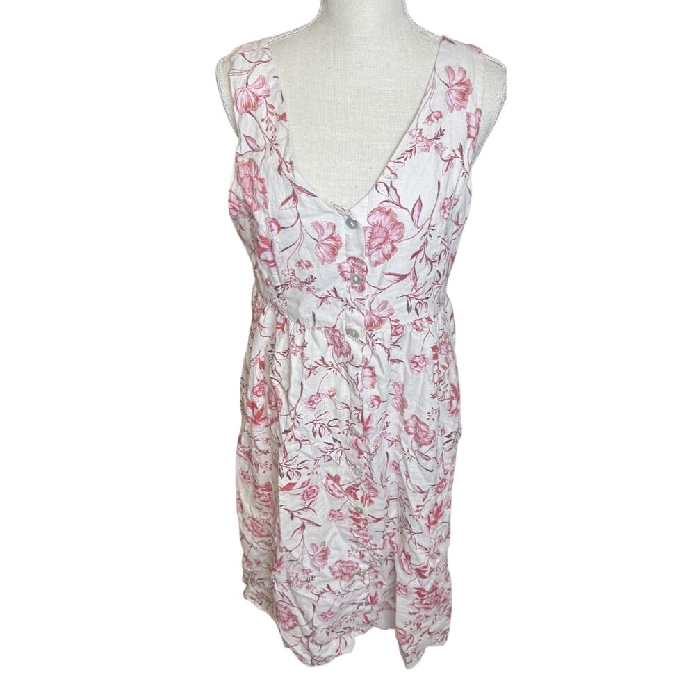 Cynthia Rowley Dress 100% Linen sz 8‎ Floral Sleeveless pink Midi Pockets resort